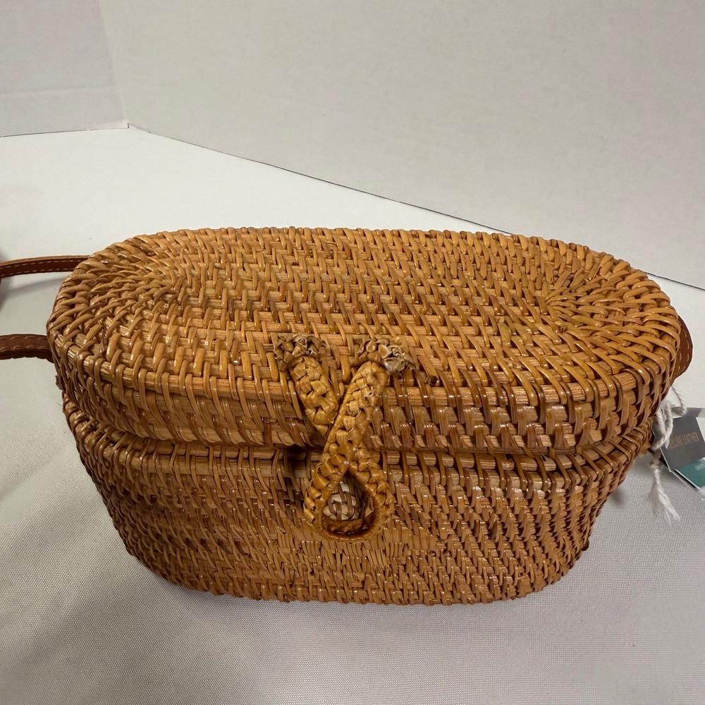 Woven Rattan Crossbody Bag  OS Brown Handmade Vietnam NWT